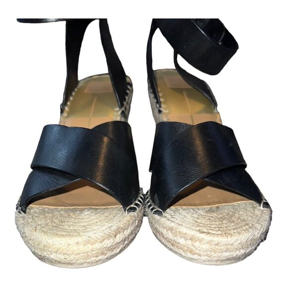 DOLCE VITA Black Leather Open Toe Ankle Strap Espadrille Wedge Sandals Sz 10 - Picture 2 of 10